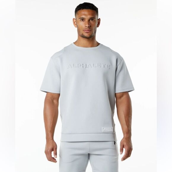 ALPHALETE ELMTS Pullover NEW Athletics Half Sleeve Scuba Tee Grey Size L